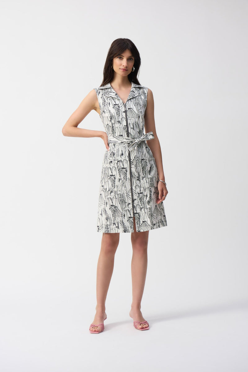 Front view2 of Joseph Ribkoff Millennium Conversational Print Sheath Dress - Style 251241-VAN/BLK