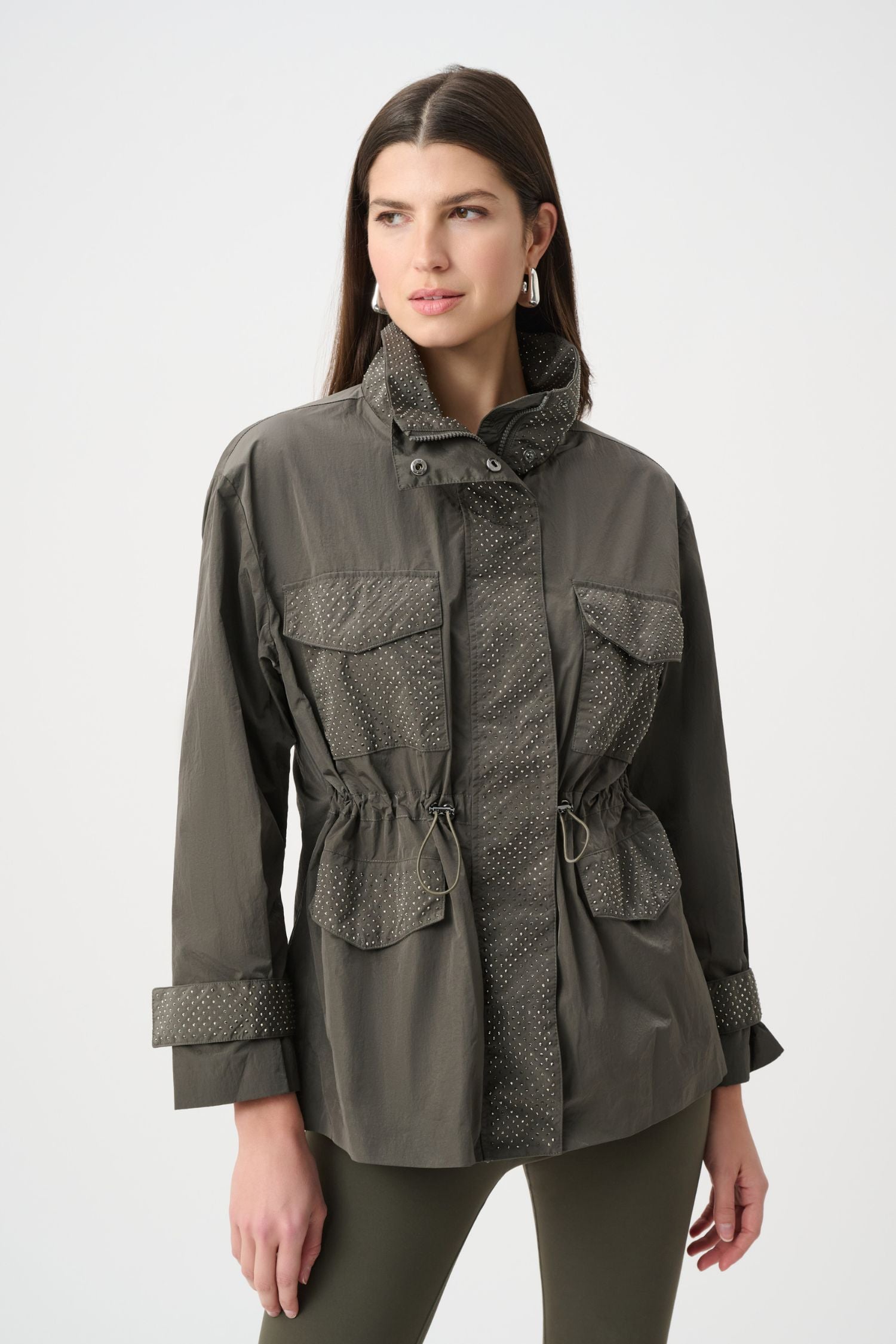 美品Sahara Lace Cuff Over Jacket Joseph Ribkoff Mock Neck Embellished Jacket - Style 263633 – Close
