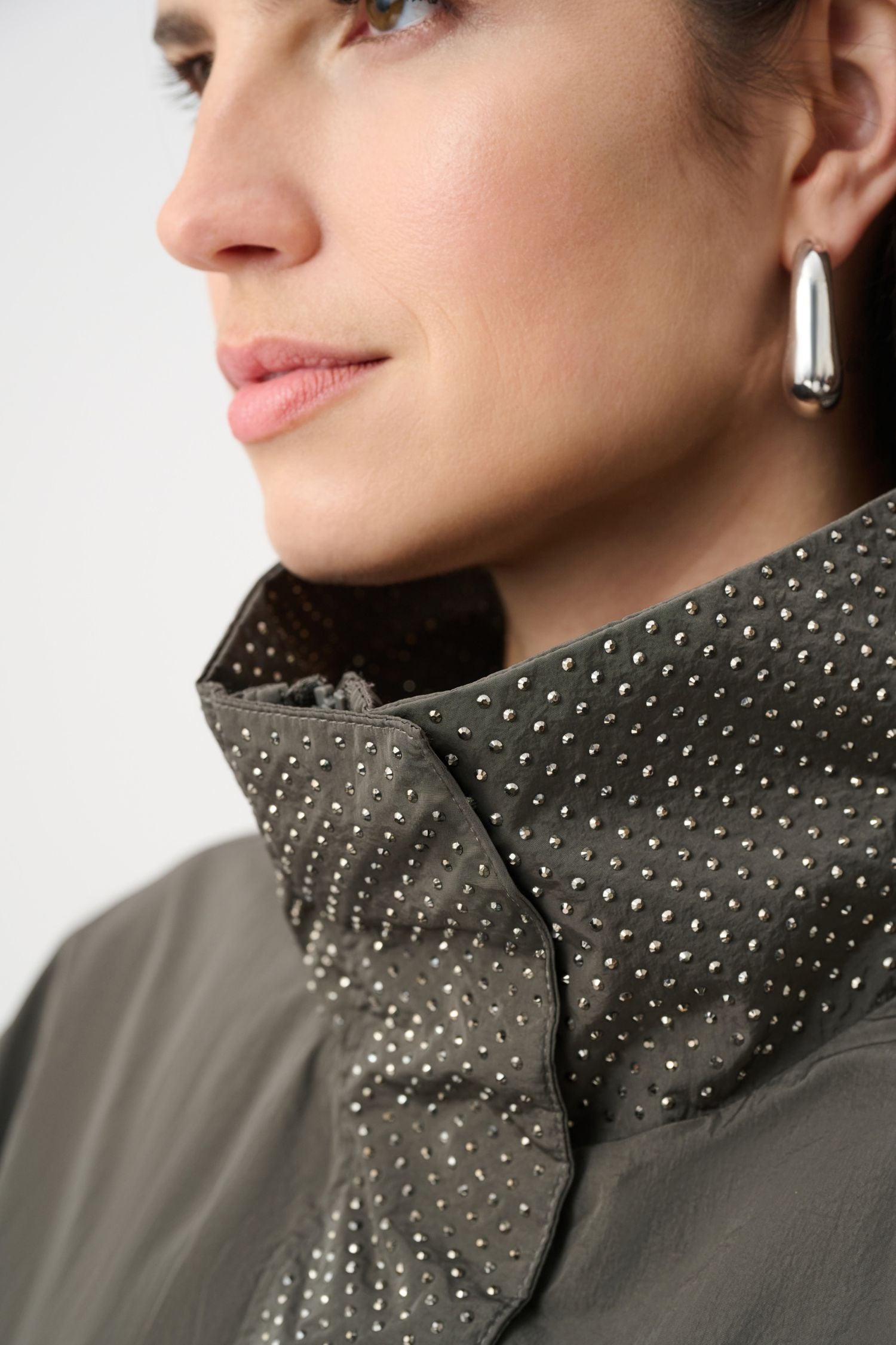 Neck closeup of Joseph Ribkoff Mock Neck Embellished Jacket - Style 263633