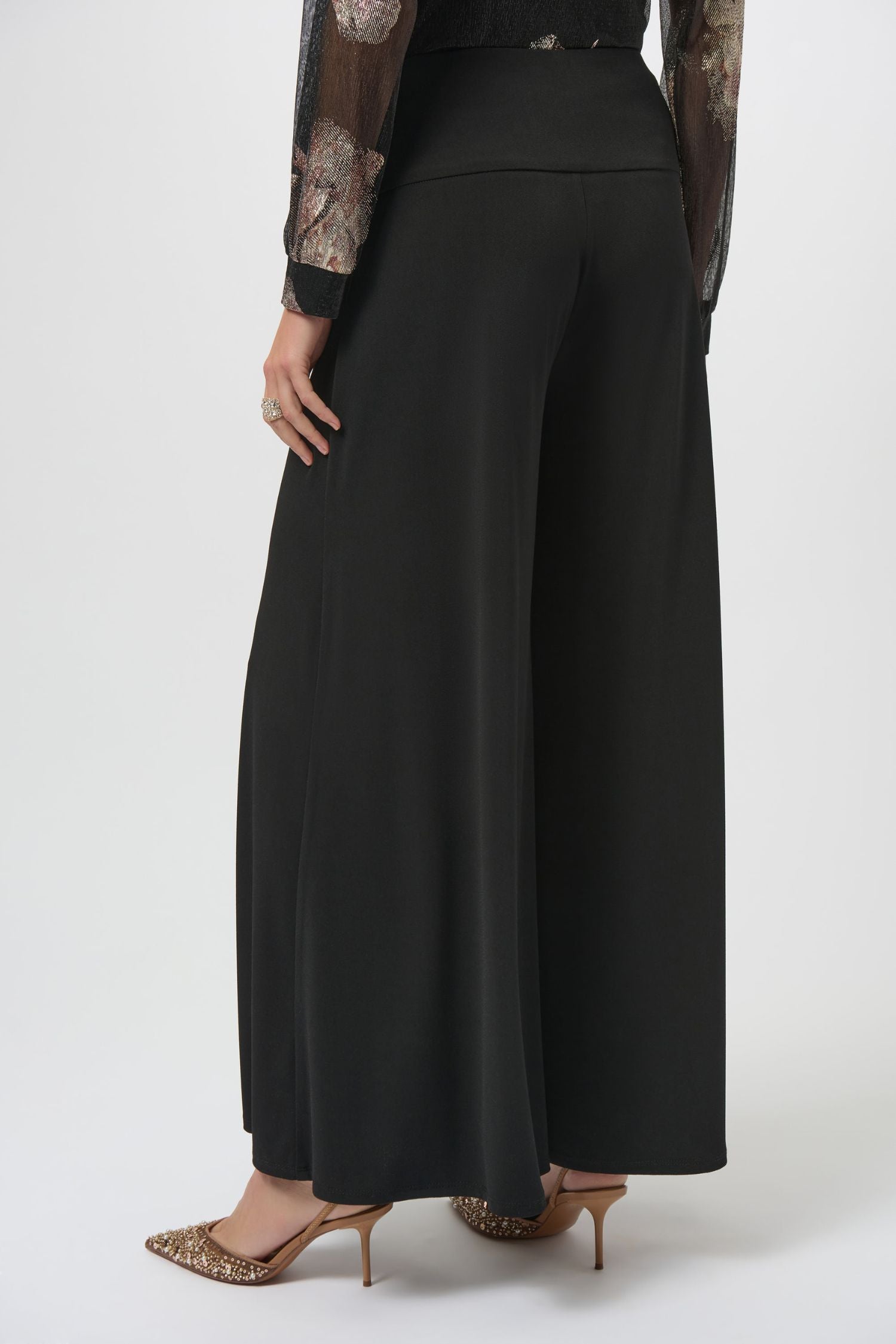Back view of Joseph Ribkoff Moss Crepe Knit Flared Pants - Style 254178-BLK in black