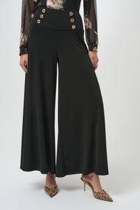 Front view of Joseph Ribkoff Moss Crepe Knit Flared Pants - Style 254178-BLK in black