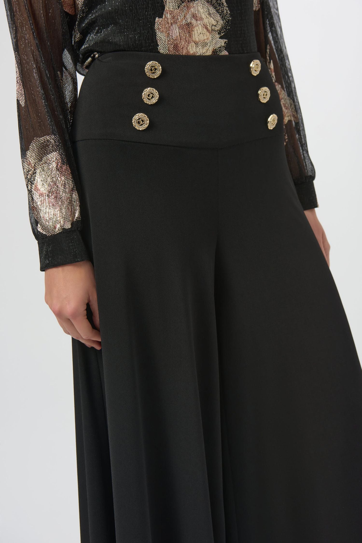 Waistband view of Joseph Ribkoff Moss Crepe Knit Flared Pants - Style 254178-BLK in black