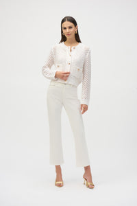 Front view2 of Joseph Ribkoff Open-Knit Cardigan with Gold Flecks - Style 252917