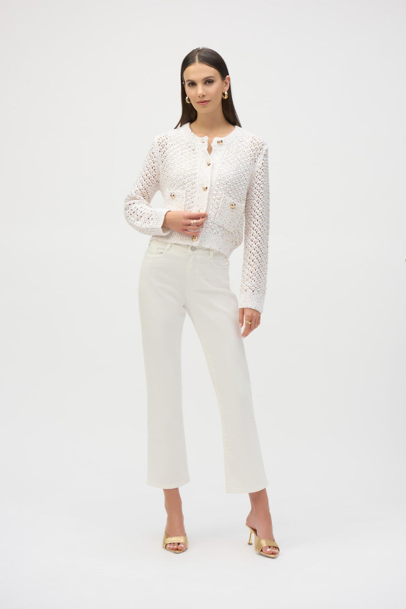 Front view2 of Joseph Ribkoff Open-Knit Cardigan with Gold Flecks - Style 252917