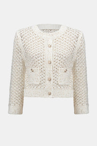 Off model view of Joseph Ribkoff Open-Knit Cardigan with Gold Flecks - Style 252917