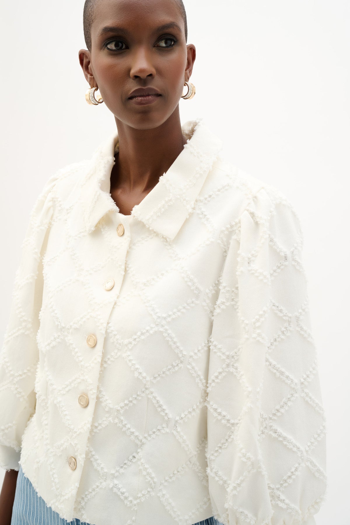 Side view of Joseph Ribkoff Puff Sleeve Jacket Top - Style 262919