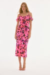 Front view of Joseph Ribkoff Satin Floral Sheath Dress - Style 251737