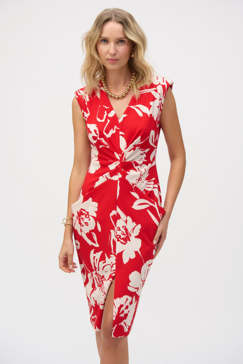Front view of Joseph Ribkoff Scuba Crepe Floral Print Sheath Dress - Style 252181