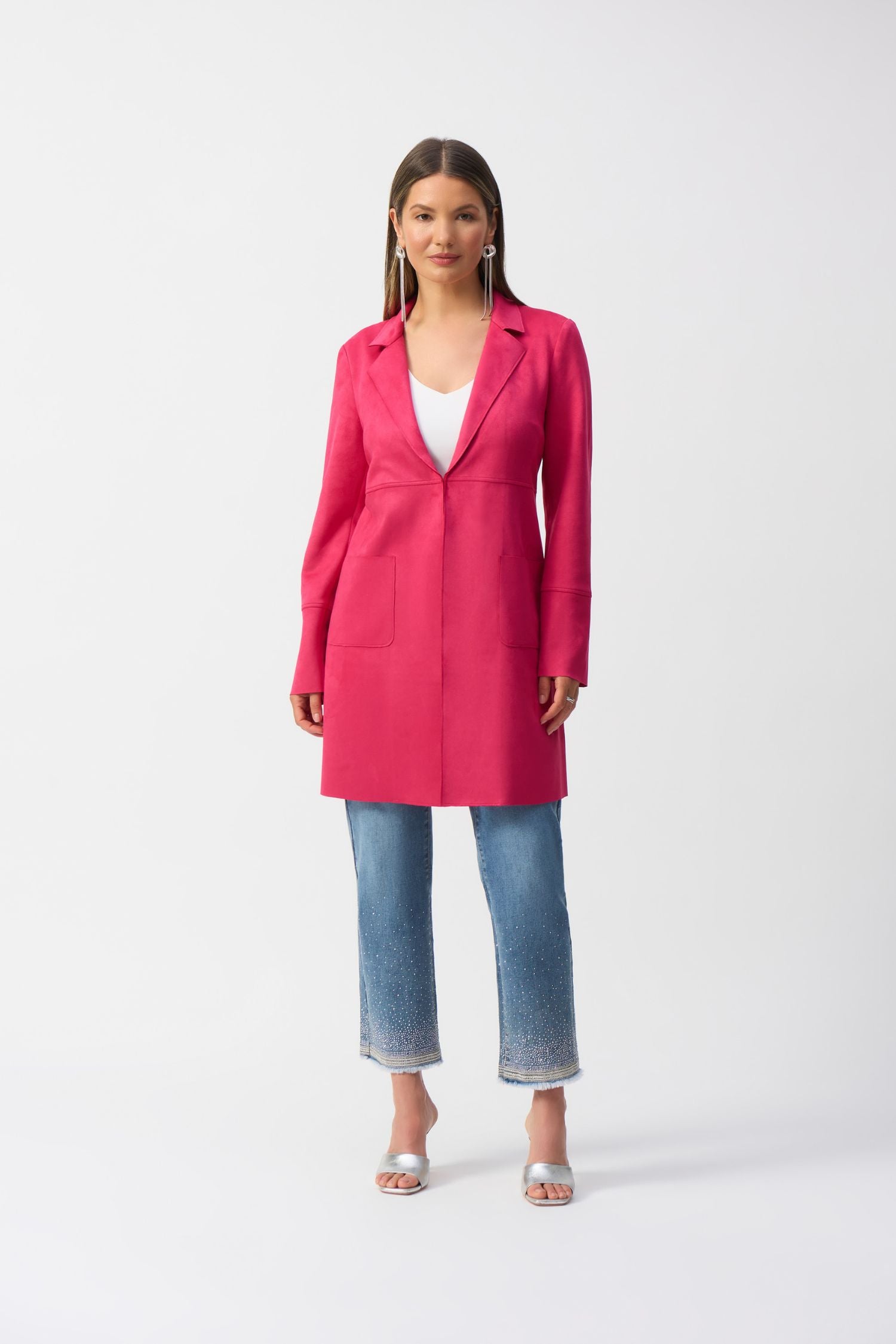 Front view of Joseph Ribkoff Scuba Suede Straight Jacket - Style 251941
