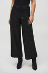 Front view of Joseph Ribkoff Sequined Sweater Knit Culotte Pants - Style 244922-BLK in black
