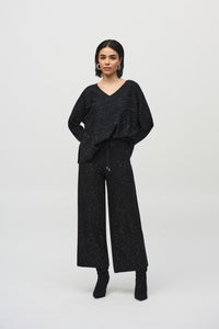 Outfit view of Joseph Ribkoff Sequined Sweater Knit Culotte Pants - Style 244922-BLK in black