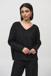 Front view of Joseph Ribkoff Sequined V-Neck Sweater - Style 244921-BLK in black