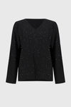 Off model view of Joseph Ribkoff Sequined V-Neck Sweater - Style 244921-BLK in black