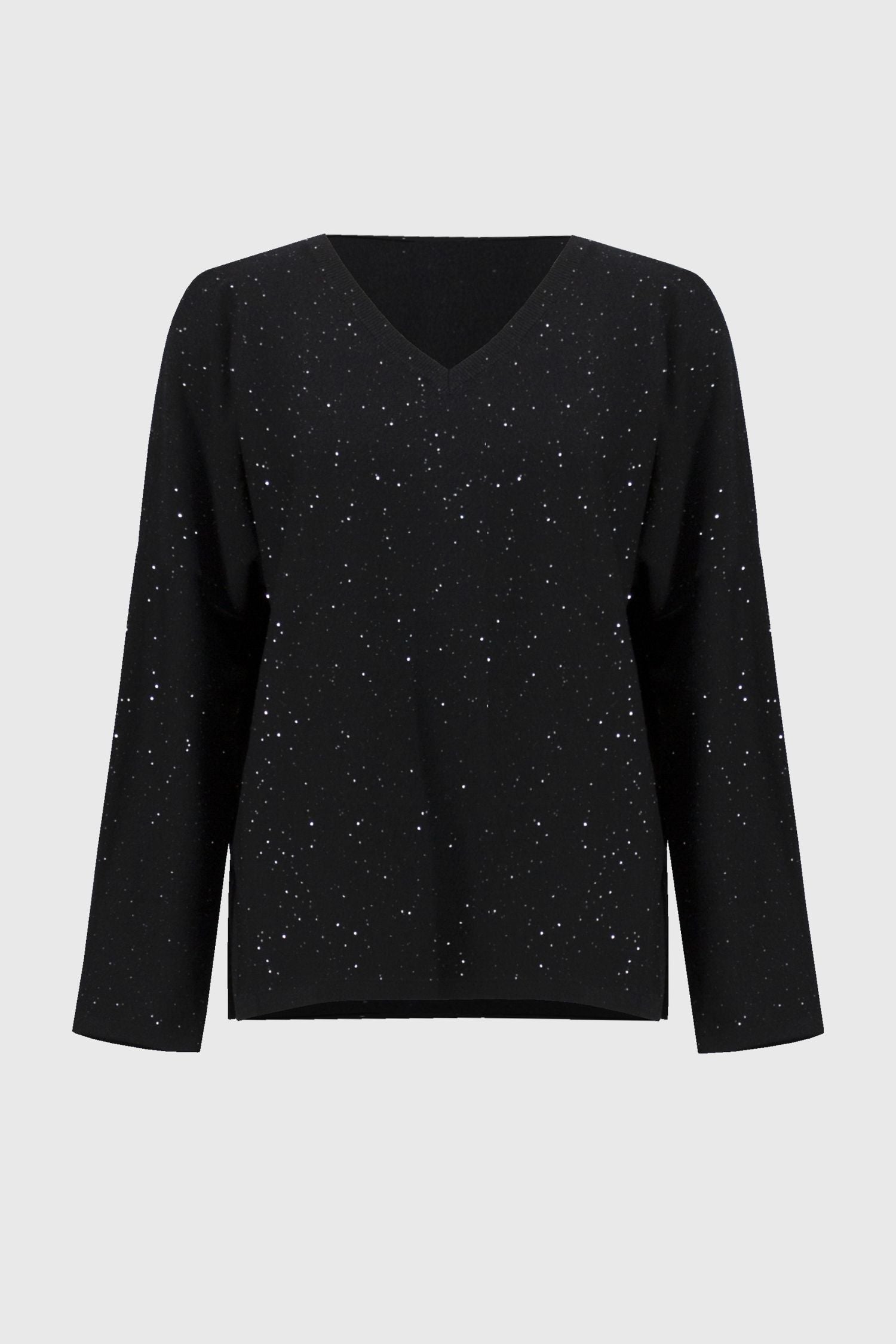 Off model view of Joseph Ribkoff Sequined V-Neck Sweater - Style 244921-BLK in black
