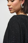 Side closeup view of Joseph Ribkoff Sequined V-Neck Sweater - Style 244921-BLK in black