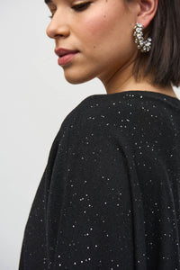 Side closeup view of Joseph Ribkoff Sequined V-Neck Sweater - Style 244921-BLK in black