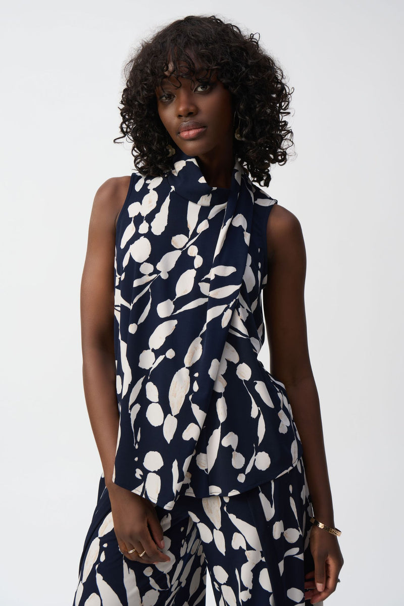 Front view of Joseph Ribkoff Silky Knit Abstract Print Sleeveless Top - Style 251251