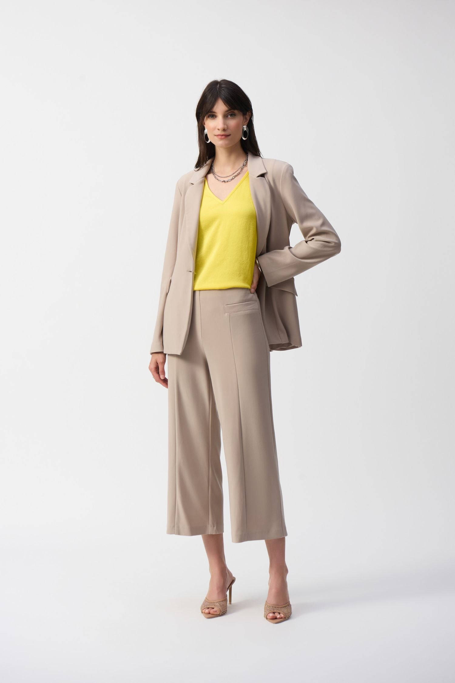 Full length front view of Joseph Ribkoff Silky Knit Culotte Pull-On Pants - Style 251005-DN