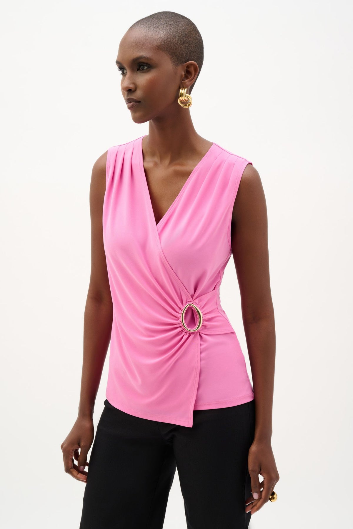Front view of Joseph Ribkoff Silky Knit Fitted Wrap Top – Style 262072 PS