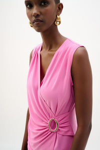 Closeup front of Joseph Ribkoff Silky Knit Fitted Wrap Top – Style 262072 PS