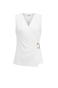 Front view of Joseph Ribkoff Silky Knit Fitted Wrap Top – Style 262072 VAN