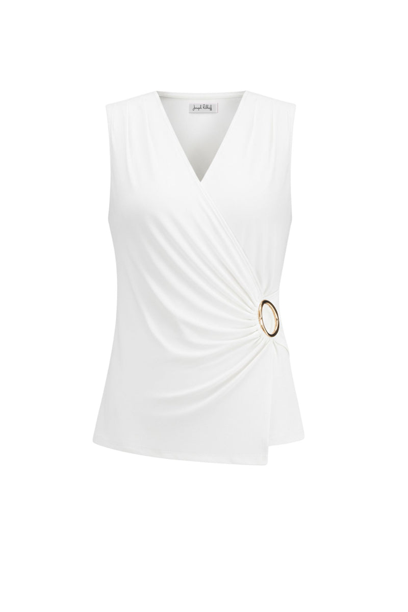 Front view of Joseph Ribkoff Silky Knit Fitted Wrap Top – Style 262072 VAN