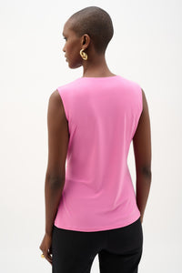 Back view of Joseph Ribkoff Silky Knit Fitted Wrap Top – Style 262072 in pink sherbert
