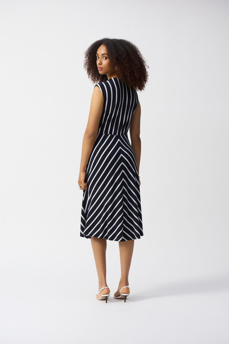 Back view of Joseph Ribkoff Silky Knit Stripe Fit and Flare Dress - Style 251295-MB/VAN