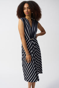 Front view of Joseph Ribkoff Silky Knit Stripe Fit and Flare Dress - Style 251295-MB/VAN