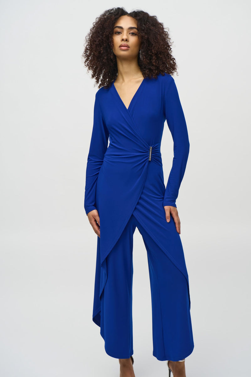 Joseph Ribkoff Silky Knit Wrap Culotte Jumpsuit - Style 244155 - front view
