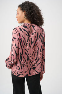 Back view of Joseph Ribkoff Textured Satin Animal-Print Cowl Neck Top - Style 263003