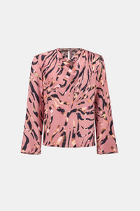 Flat lay view of Joseph Ribkoff Textured Satin Animal-Print Cowl Neck Top - Style 263003