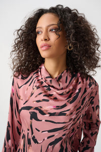 Front view2 of Joseph Ribkoff Textured Satin Animal-Print Cowl Neck Top - Style 263003