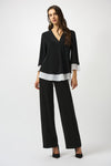 Front view2 of Joseph Ribkoff V-Neck Top - Style 253082-BLK/OW