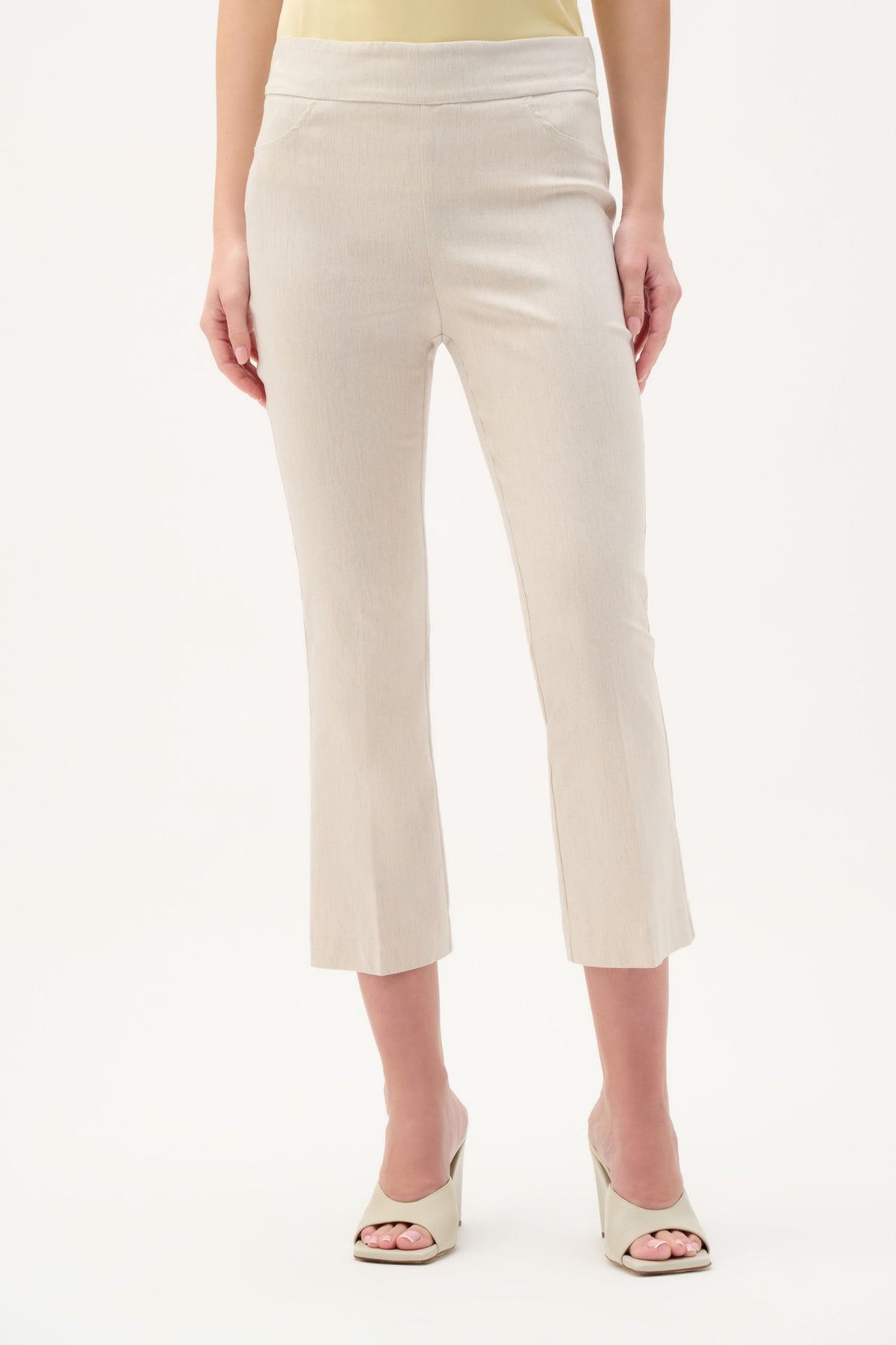 Front view of Joseph Ribkoff Woven Millennium Flare Pants – Style 262242 NAT