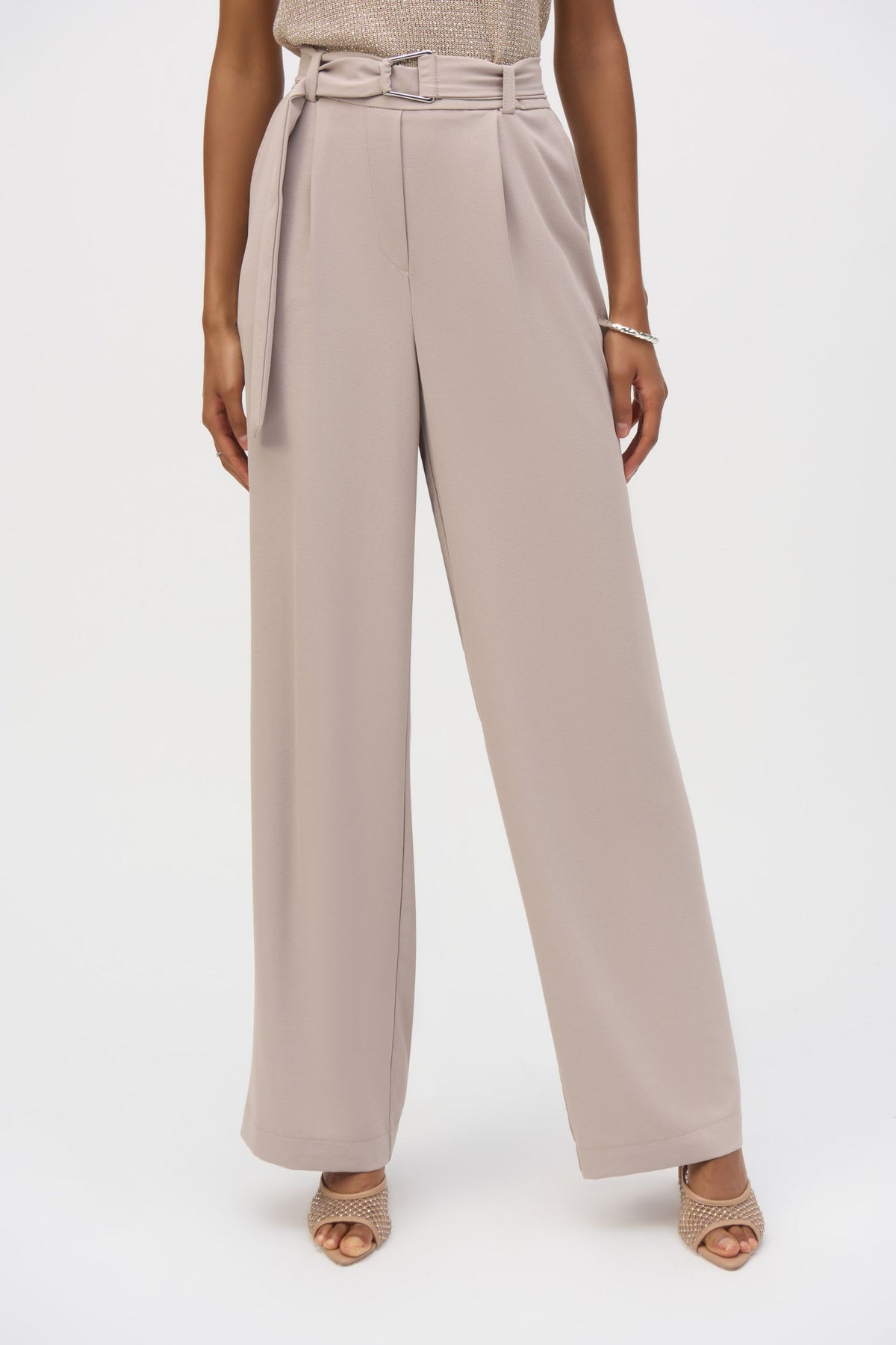 Front view of Joseph Ribkoff Woven Wide-Leg Pull-On Pants - Style 252104