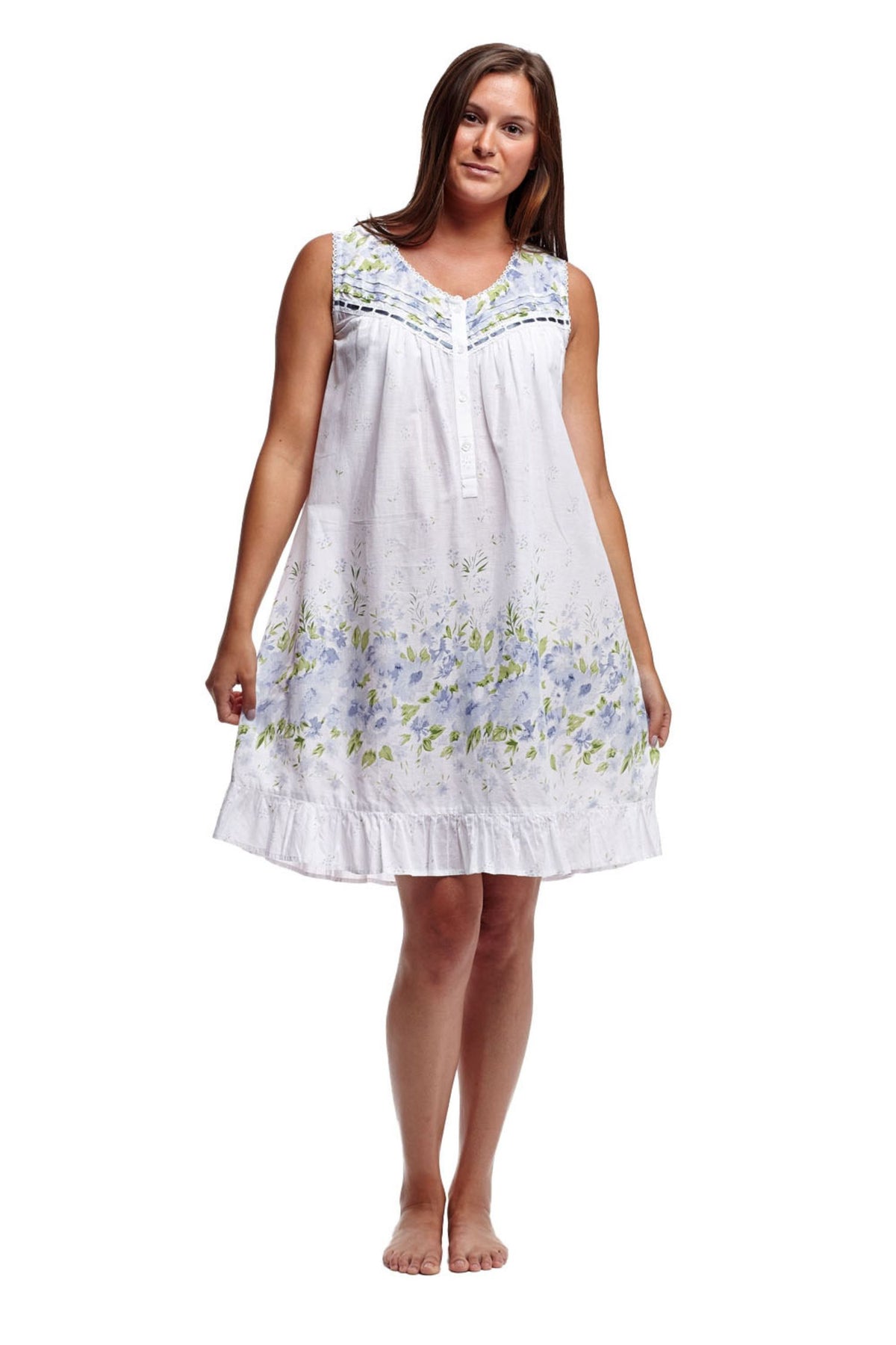Front view of La Cera 100% Cotton Woven Sleeveless Chemise – Style 1209C