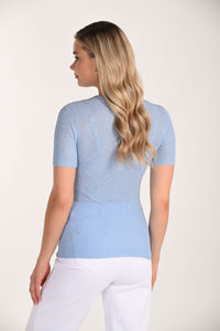 Back view of Lyman Embellished Knit Top - Style 266563 in blue