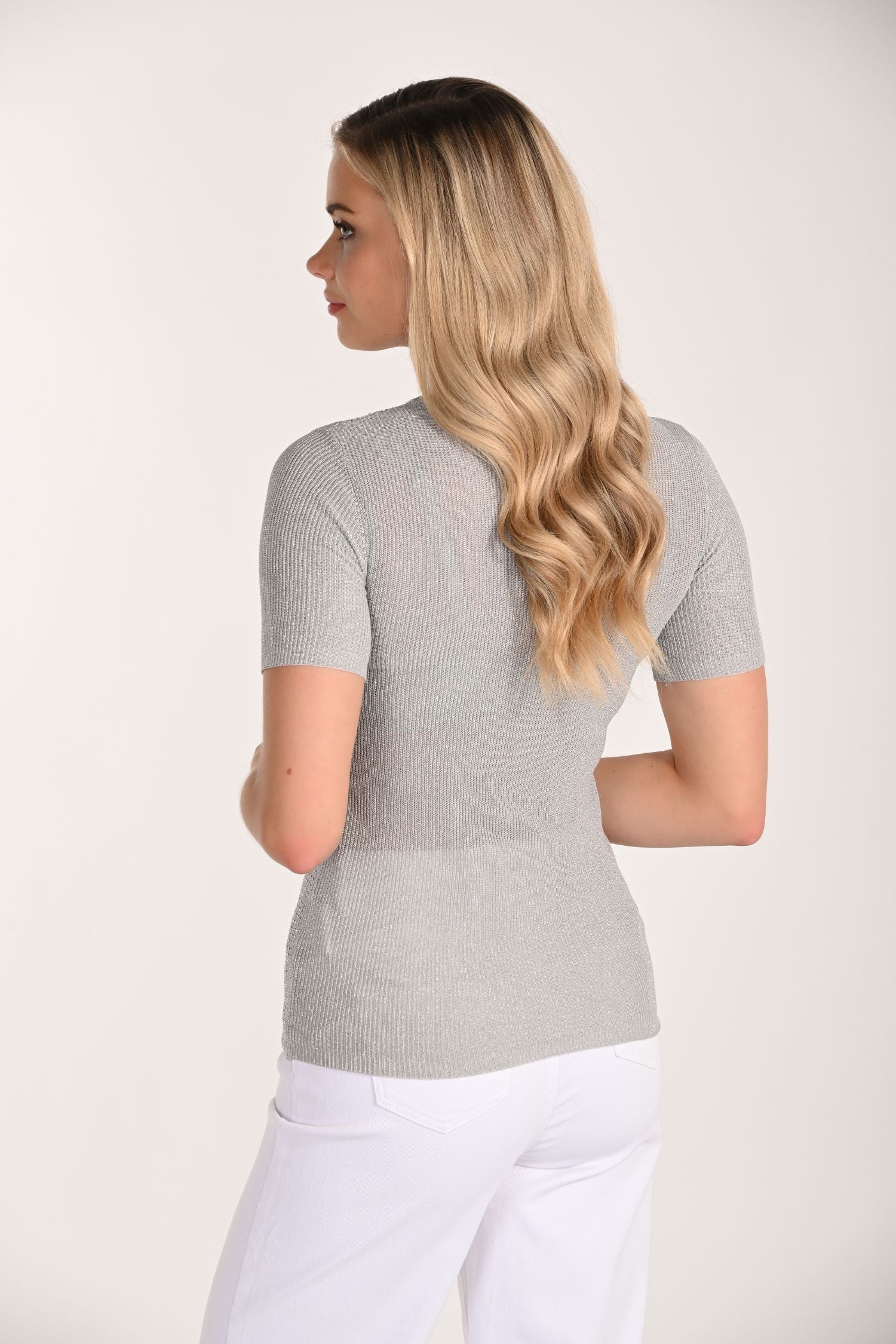 Back view of Lyman Embellished Knit Top - Style 266563 in grey