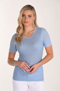 Front view of Lyman Embellished Knit Top - Style 266563 in blue