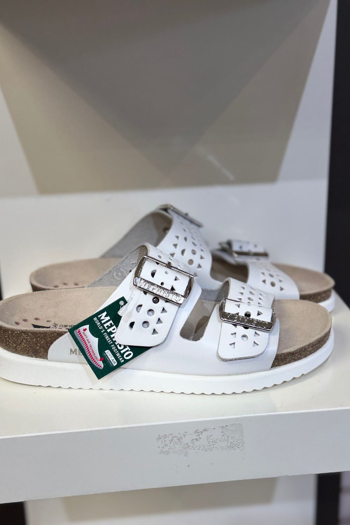 Side view of white pair of Mephisto Flat Sandal - Style Hester Perf