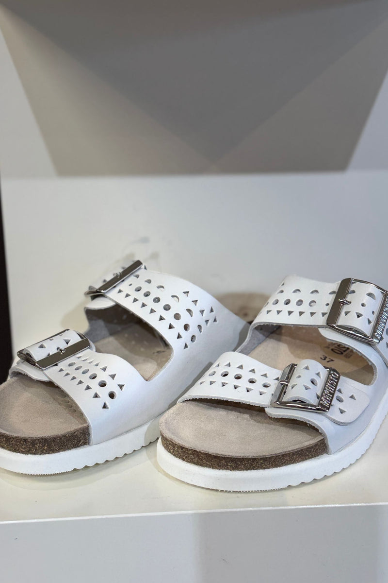 Front view of pair of white Mephisto Flat Sandal - Style Hester Perf