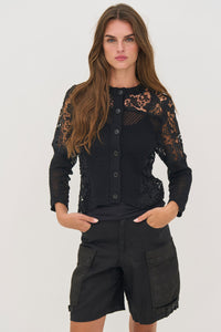 Front view of NU Denmark Knit Cardigan - Style 8801-60 in black