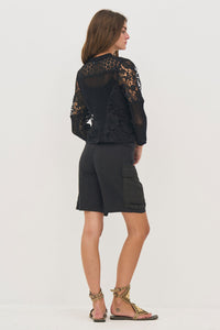Side view of NU Denmark Knit Cardigan - Style 8801-60 in black