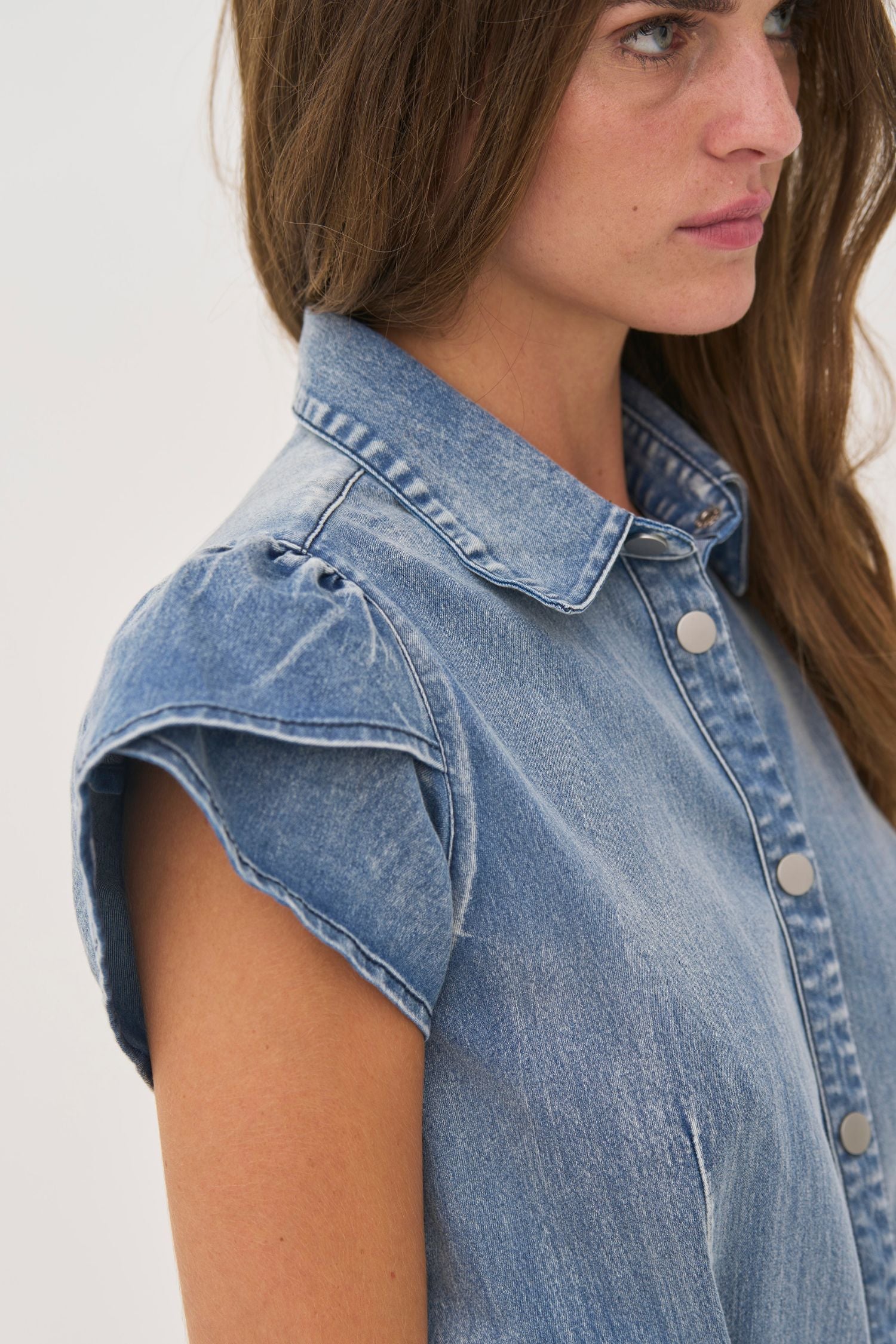 Side closeup of NU Denmark Soft Denim Dress - Style 8825-23