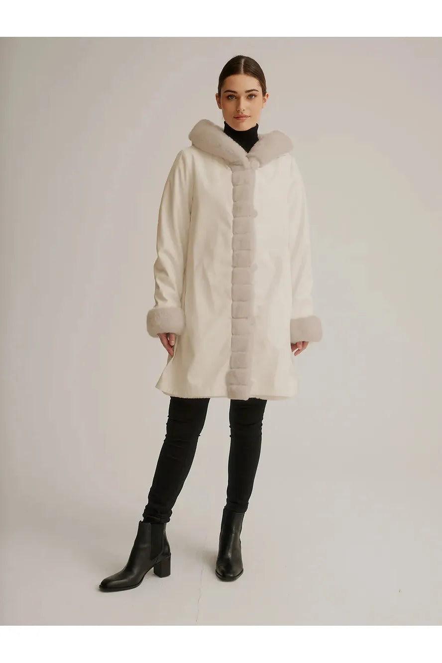 Nikki Jones Reversible Faux Fur Jacket - Style K4129RO, reverse, front, cream