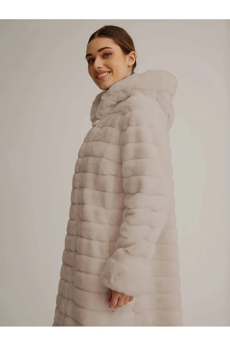 Nikki Jones Reversible Faux Fur Jacket - Style K4129RO, side, faux fur, cream