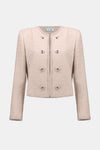 Off model view of Joseph Ribkoff Bouclé Collarless Jacket with Buttons - Style 254903 in rose