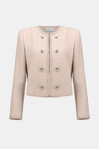 Off model view of Joseph Ribkoff Bouclé Collarless Jacket with Buttons - Style 254903 in rose
