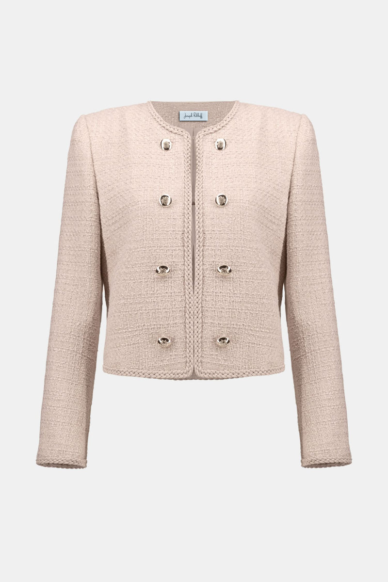 Off model view of Joseph Ribkoff Bouclé Collarless Jacket with Buttons - Style 254903 in rose